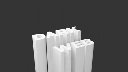 Dark web text background in monochrome theme. 3D illustration in dark background with copy space