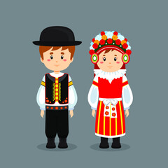 Couple Character Wearing Czech Republic National Dress