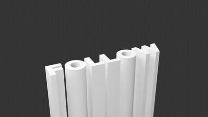 Follow text background in monochrome theme. 3D illustration in dark background with copy space