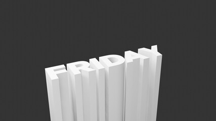 Friday text background in monochrome theme. 3D illustration in dark background with copy space