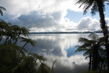 Beautiful Lake Reflections in North Island New Zealand Lake Rotoiti in the Rotorua lakes district. 