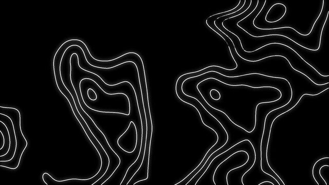 Animation of purple shapes over isohypses on black background