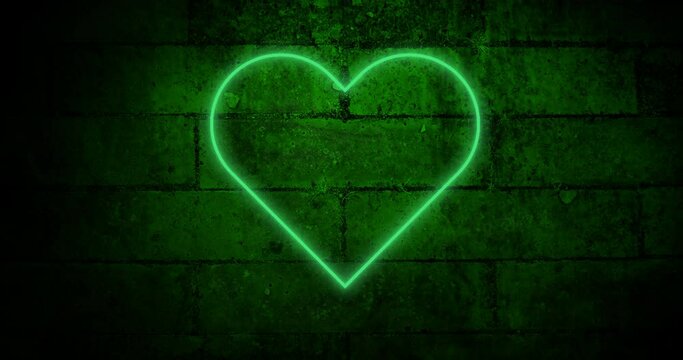 Animation of flickering neon heart icon on brick wall