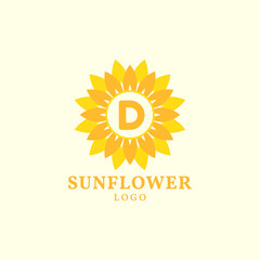 letter D sunflower warm and charming vector logo design