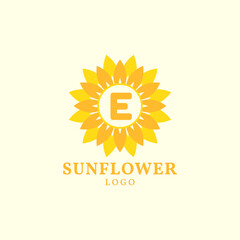 letter E sunflower warm and charming vector logo design