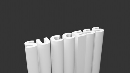 Success text background in monochrome theme. 3D illustration in dark background with copy space