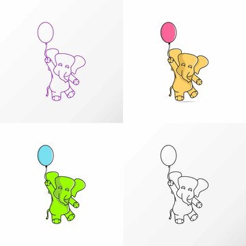 happiness an elephant holding a balloon image graphic icon logo design abstract concept vector stock. Can be used as a symbol associated animal or cartoon