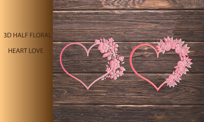 3d multilayer floral love, heart shape. pink gradient.