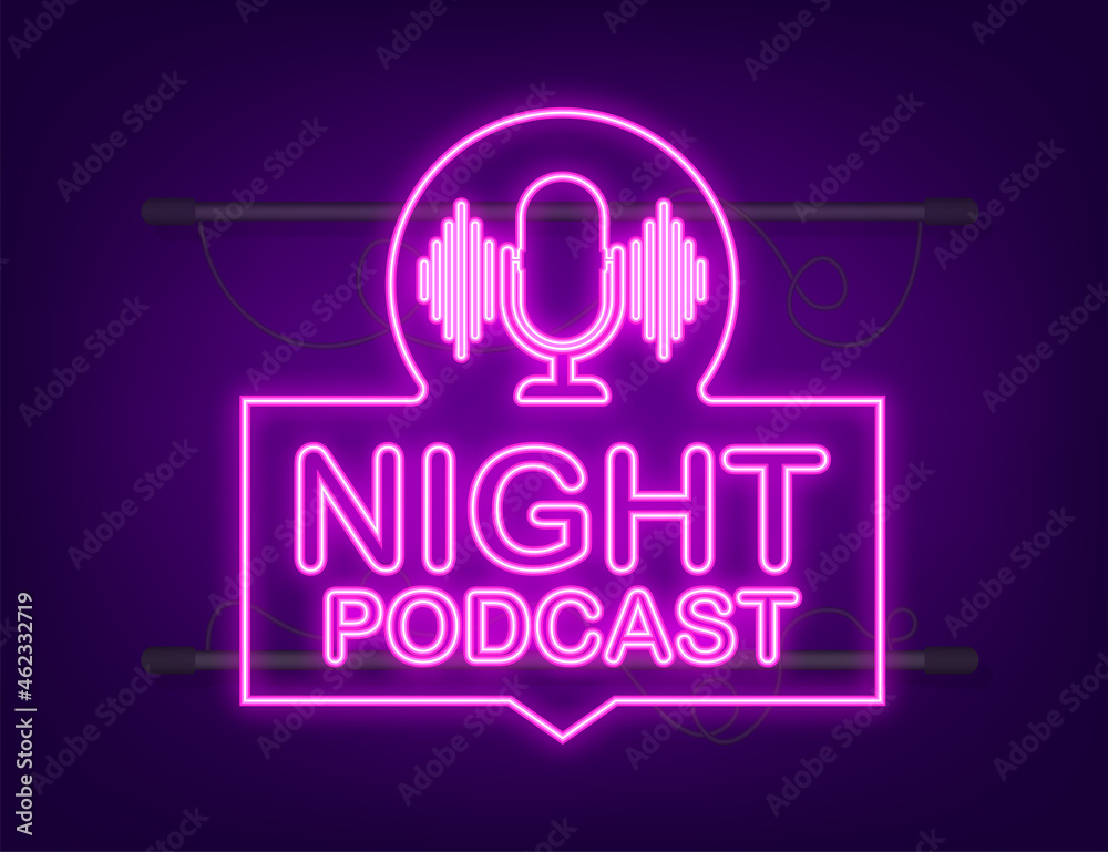 Canvas Prints Night Podcast neon icon, vector symbol in flat isometric style isolated on white background. Vector stock illustration