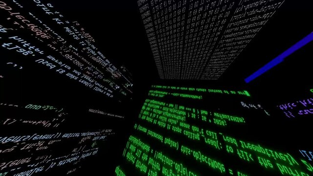 Rotating multidimensional monitor. Communication technology background. Abstract splash.