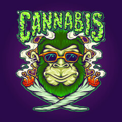 Weed Joint Cool Monkey Cannabis Vector illustrations for your work Logo, mascot merchandise t-shirt, stickers and Label designs, poster, greeting cards advertising business company or brands.