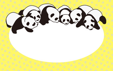 Elliptical frame with panda babies.