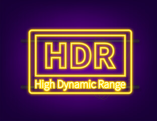 High Dynamic Range Imaging, High definition. HDR. Neon icon. Vector illustration