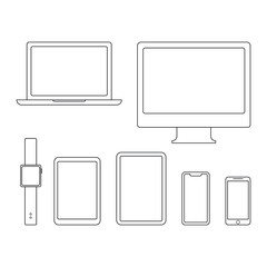set of apple Phone, tablet, computer Icon vector Line on white background image for web, presentation, logo, Icon Symbol. 