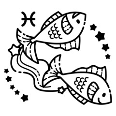 シンプルでかわいい魚座のイラスト　モノクロ