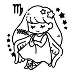 シンプルでかわいい乙女座のイラスト　モノクロ
