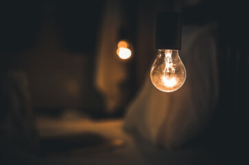 Vitange retro light in Dark blur Bed room.