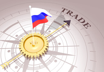 Global business concept. Waved flag of Russia