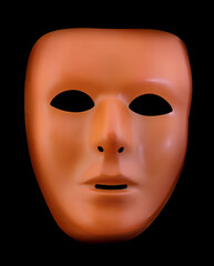 Orange Blank Face Mask Isolated Against Black Background