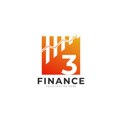Number 3 Chart Bar Finance Logo Design Inspiration