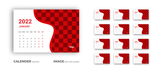 Calendar design for 2022 desk calendar design layout with creative green shapes Premium Vector