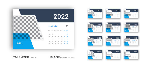 Calendar design for 2022 desk calendar design layout with creative green shapes Premium Vector
