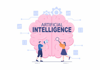 Fototapeta na wymiar Artificial Intelligence Digital Brain Technology and engineering Concept With Programmer Data or Systems that can be set up in a Scientific Context. Vector Illustration