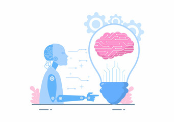 Artificial Intelligence Digital Brain Technology and engineering Concept With Programmer Data or Systems that can be set up in a Scientific Context. Vector Illustration