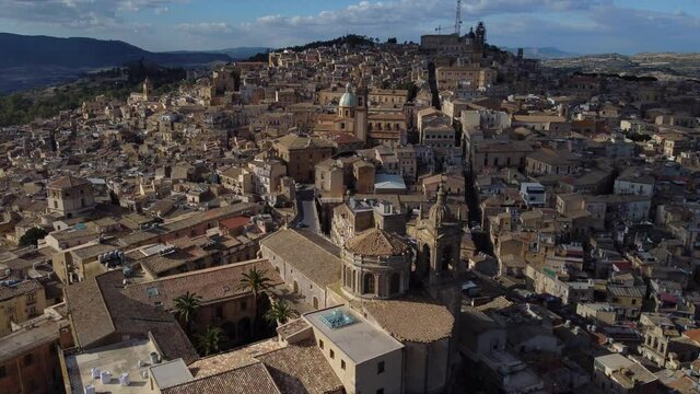 flying towards famous Sicilian hill town of Caltagirone