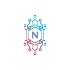 Technology Initial Letter N Logo Design Template Element.