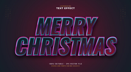 Elegant Merry Christmas Text in Red and Blue Style with Sparkling Effect. Editable Text Style Effect