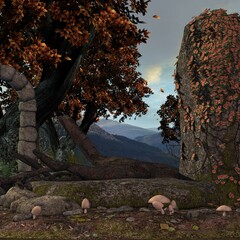 3d illustration of an fantasy background with a mystical atmosphere 