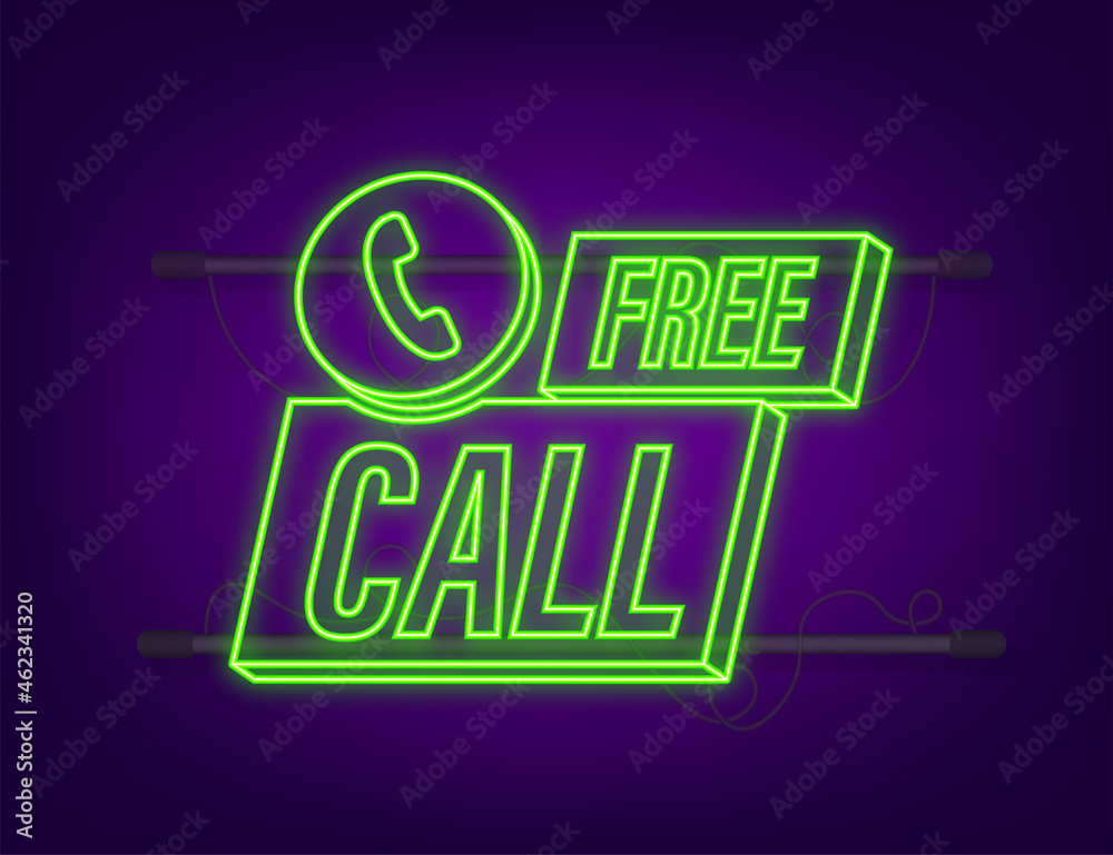 Wall mural Free call. Information technology. Telephone neon icon. Customer service. Vector stock illustration