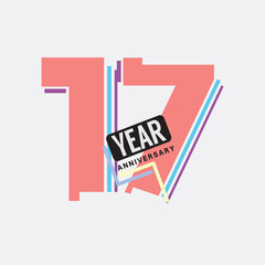 17th Years Anniversary Logo Birthday Celebration Abstract Design Vector Illustration.