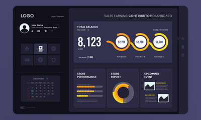 Sales report dashboard dark mode template