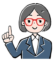 差しポーズのメガネの女性のイラスト