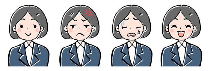 スーツの女性の喜怒哀楽イラストセット