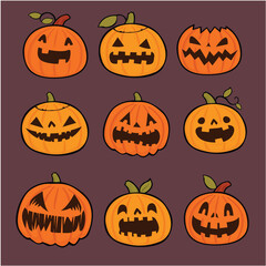 Vintage Halloween poster design with vector pumpkin, jack o lantern character. 
