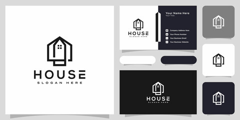 Fototapeta na wymiar house logo with line art style. home build abstract for logo and business card design