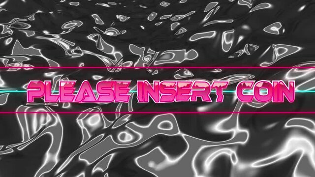 Animation of please insert coin in digital abstract space
