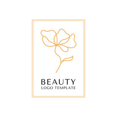 Simple magnolia flower logo illustration for real estate. Botanical floral emblem with typography on brown background. Vector illustration