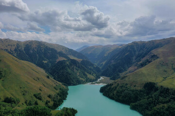 Fototapeta na wymiar Zhasylkol lake in Almaty region Zhongar Alatau Kazakhstan