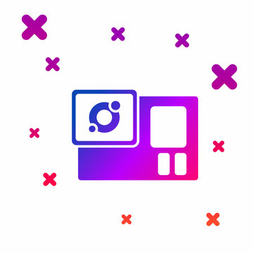 Color Action extreme camera icon isolated on white background. Video camera equipment for filming extreme sports. Gradient random dynamic shapes. Vector