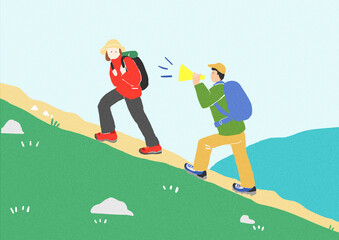 登山している男女のイラスト