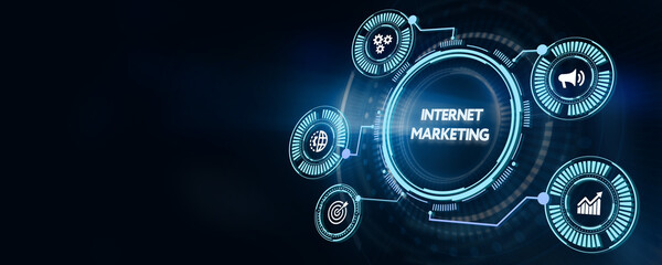 Internet marketing digital online advertising automation. Business, Technology, Internet and network concept. 3d illustration