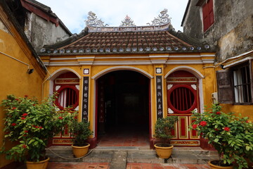 Hoi An, Vietnam, October 10, 2021: Entrance of the Hy Hoa temple in Hoi An, Vietnam