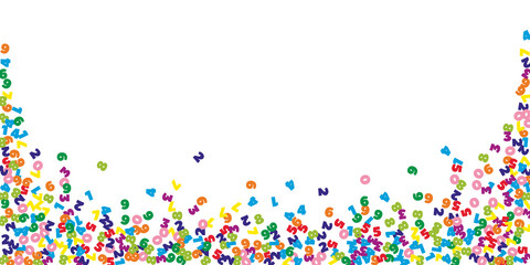 Falling colorful numbers. Math study concept with flying digits. Cute back to school mathematics banner on white background. Falling numbers vector illustration.