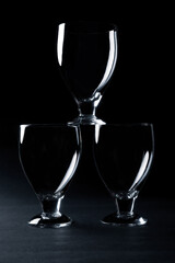 Wine Glass, Wine Glass on a Black Background, Three Wine glasses.