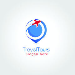 Travel Tours Trip Plane Location Logo Template Vector