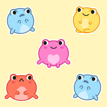 Hand drawn isolated cute frogs. Vector illustration.